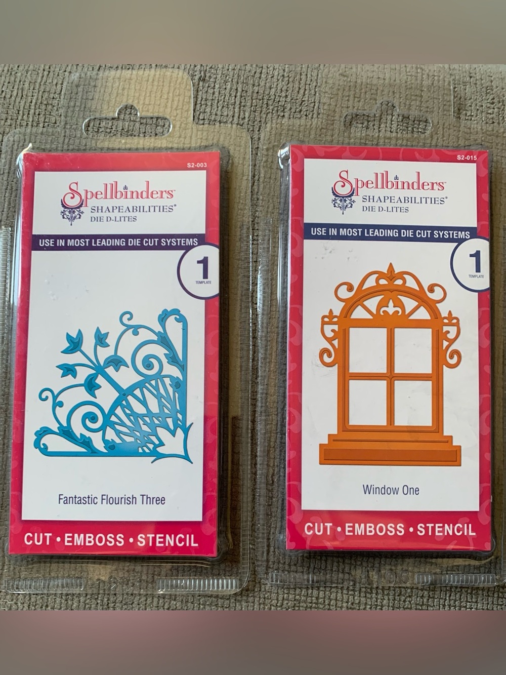 Spellbinders Shapeabilities 2 Die D-Lites. Fantastic Flourish Three & Window One
